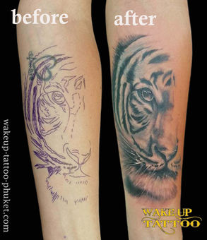 Cover up arm tattoo by Wake up tattoo Phuket