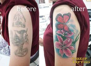 Cover up Flower & Butterfly Tattoo by Wake up Tattoo Phuket