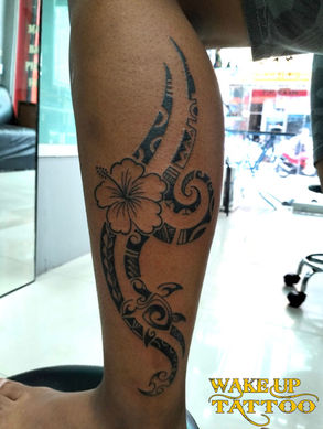 polynesian leg tattoo|Phuket Thailand|Wake up Tattoo