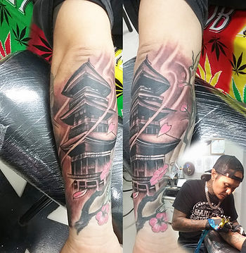 temple tattoo by Wake up Tattoo Phuket at Patong Beach Phuket Thailand