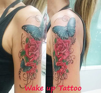 Rose & Butterfly tattoo by Wake up Tattoo in Phuket Patong