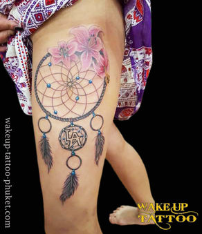 Dream catcher and Flower tattoo by Wake up Tattoo Phuket