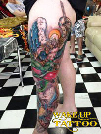 leg tattoo by Wake up Tattoo Phuket