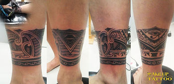 Maori leg band tattoo by Wake up tattoo at Phuket Patong Beach