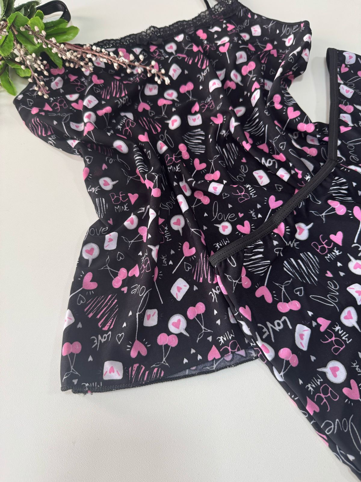 BABY DOLL LILIAN ESTAMPADO PRETO LOVE TAM G