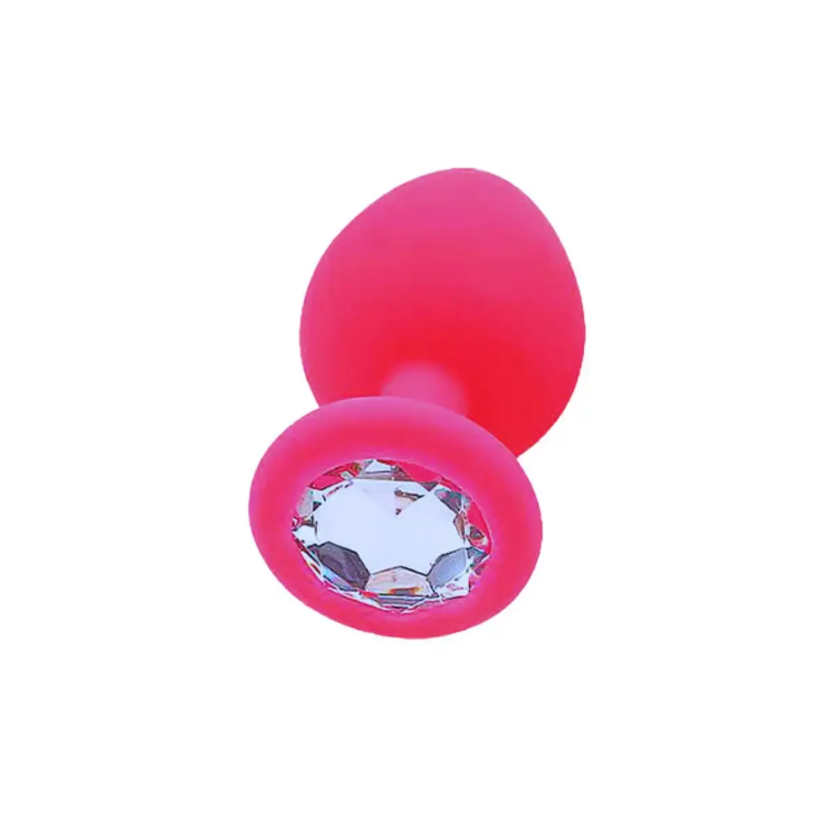 PLUG ANAL EM SILICONE ROSA NEON COM PEDRA TRANSPARENTE TAMANHO M