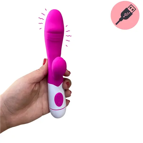 VIBRADOR PONTO G GLANDE E ESTIMULADOR 20 MODOS RECARREGAVEL ROSA MLVE4020