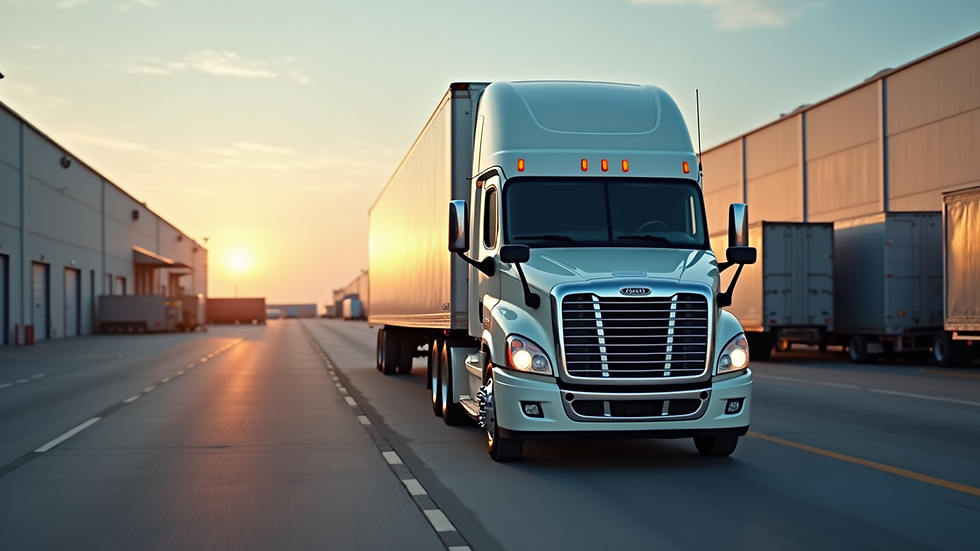 Eye-level view of a Class A truck parked at a logistics center