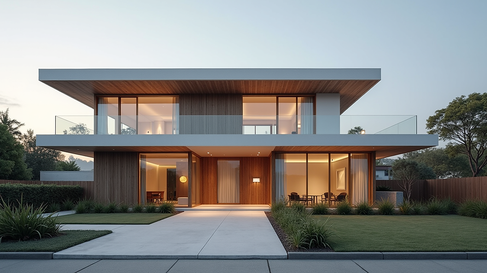 Eye-level view of a modern house exterior with simple design