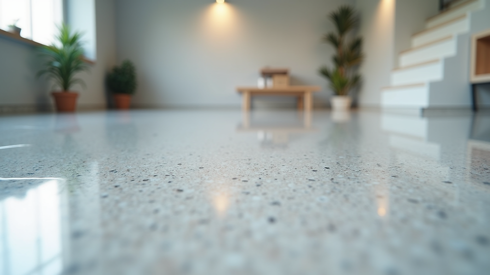 Close-up view of seamless epoxy floor with a glossy finish