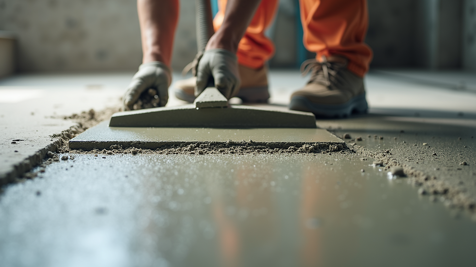 High angle view of cement screed being applied to floor