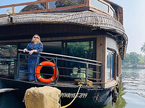 Florence on a houseboat in Kumarakom, Kerala, southern India