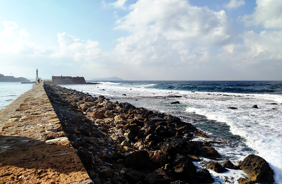 The path to the 16th Century lighthouse in Chania, Crete
