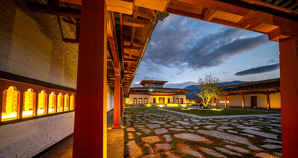 The Bhutan Spirit Sanctuary courtyard by night
