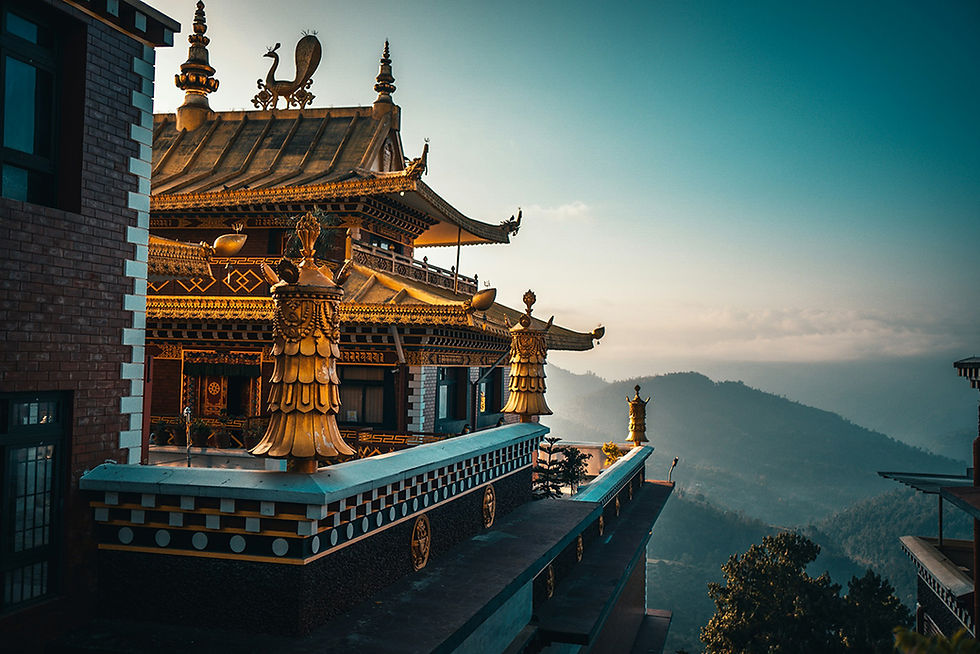 A Buddhist temple set within the Himalayas, Bhutan