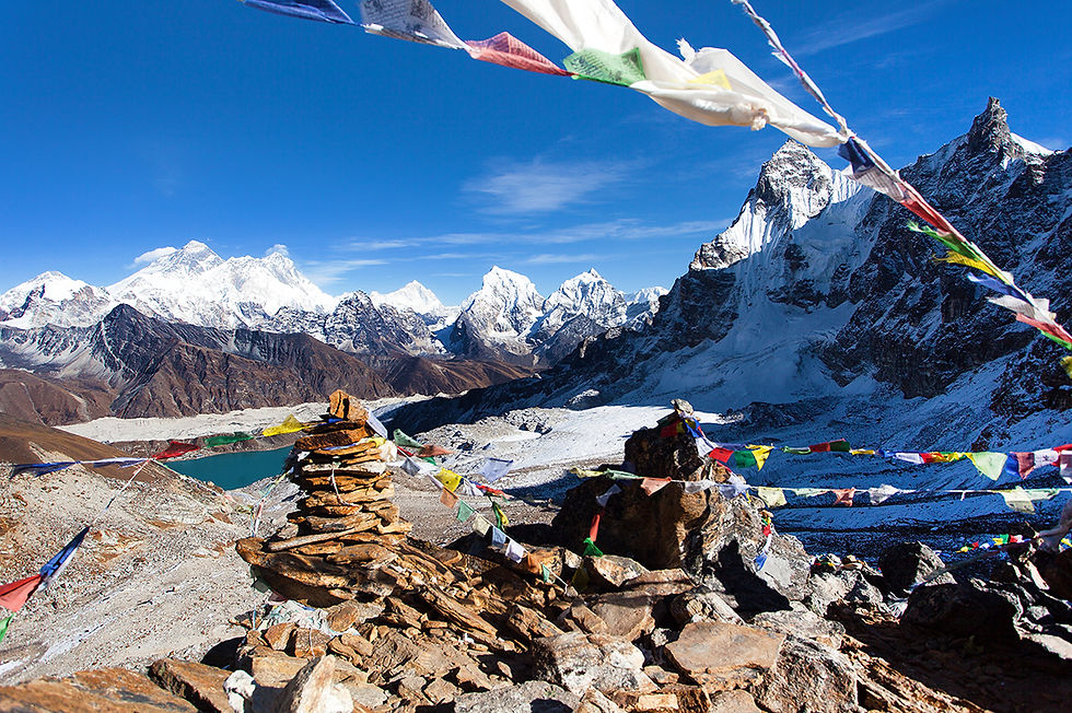 Mount Everest, Lhotse and Makalu seen from Renjo La pass, Nepal Photographer Daniel Prudek