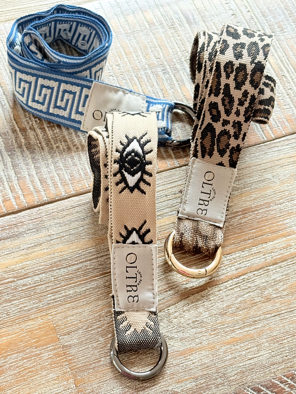 Thumbnail: Blue Greek key, beige tribal, and leopard print OLTRE straps