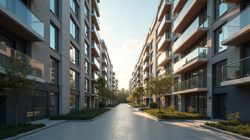 Wide angle view of a modern apartment building in Çankaya