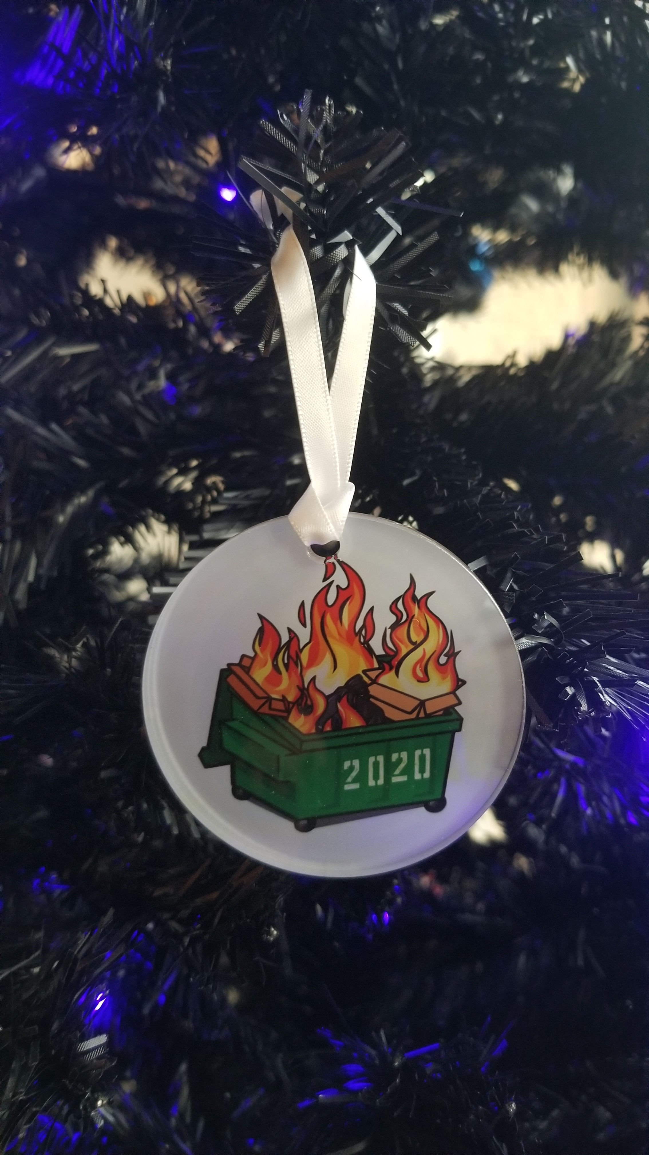 2020 Dumpster Fire glass ornament