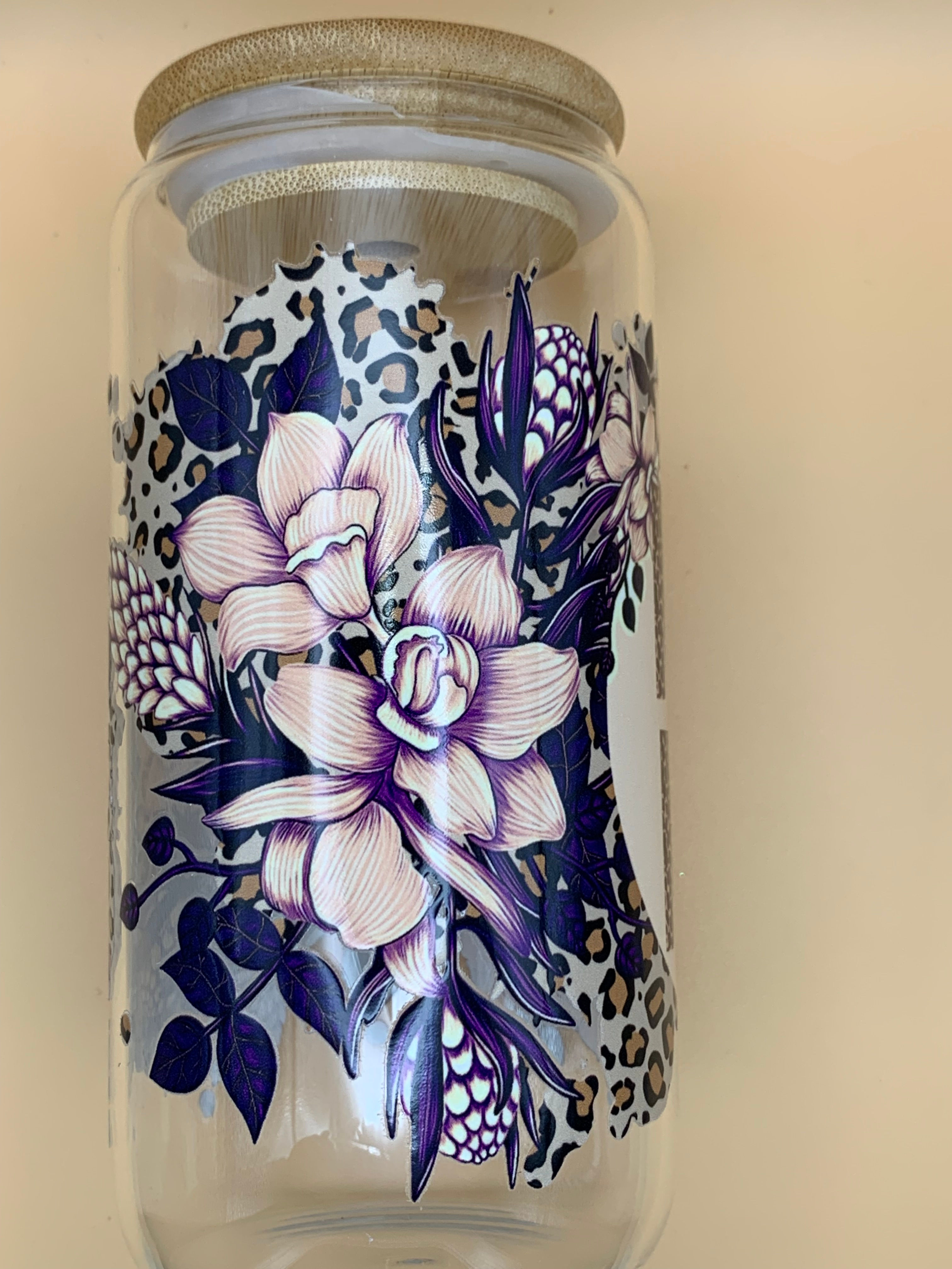 16 Oz Glass Mama and Flowers