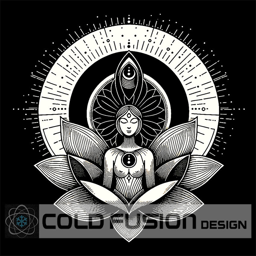 036 Cold fusion, Divine Feminine Lotus - Spiritual Black & White Art