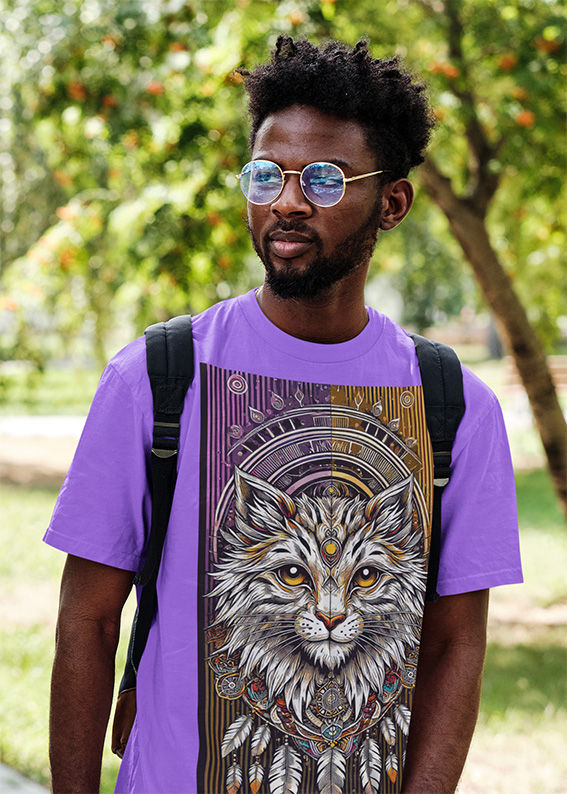 188 Cold fusion, Celestial Feline: Ethereal Cat Portrait in Tribal Style