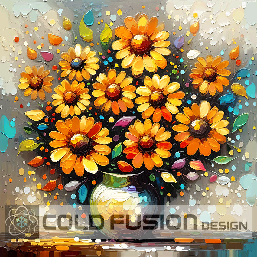 195 Cold fusion, Vibrant Floral Symphony: Colorful Sunflowers in Vase
