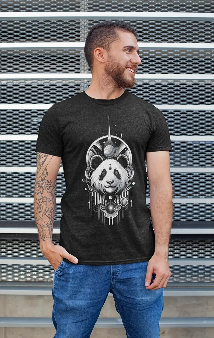 158 Cold fusion, Cosmic Panda: Intricate Monochrome Digital Art Design