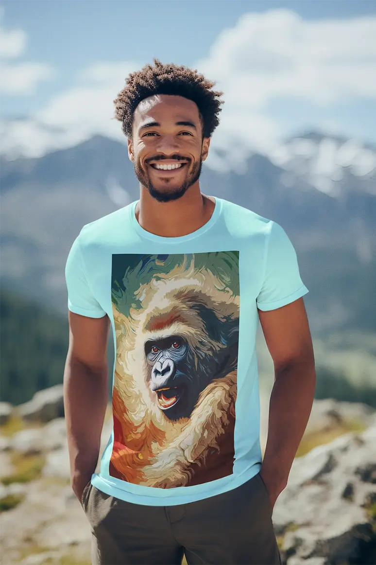 045 Cold fusion, Wild Gaze: Majestic Gorilla Portrait in Swirling Colors