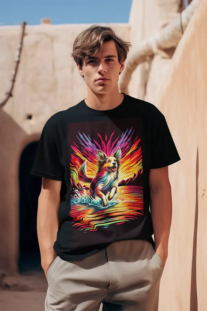 141 Cold fusion, Vibrant Dog at Sunset: Mesmerizing Digital Art with Neon Colors