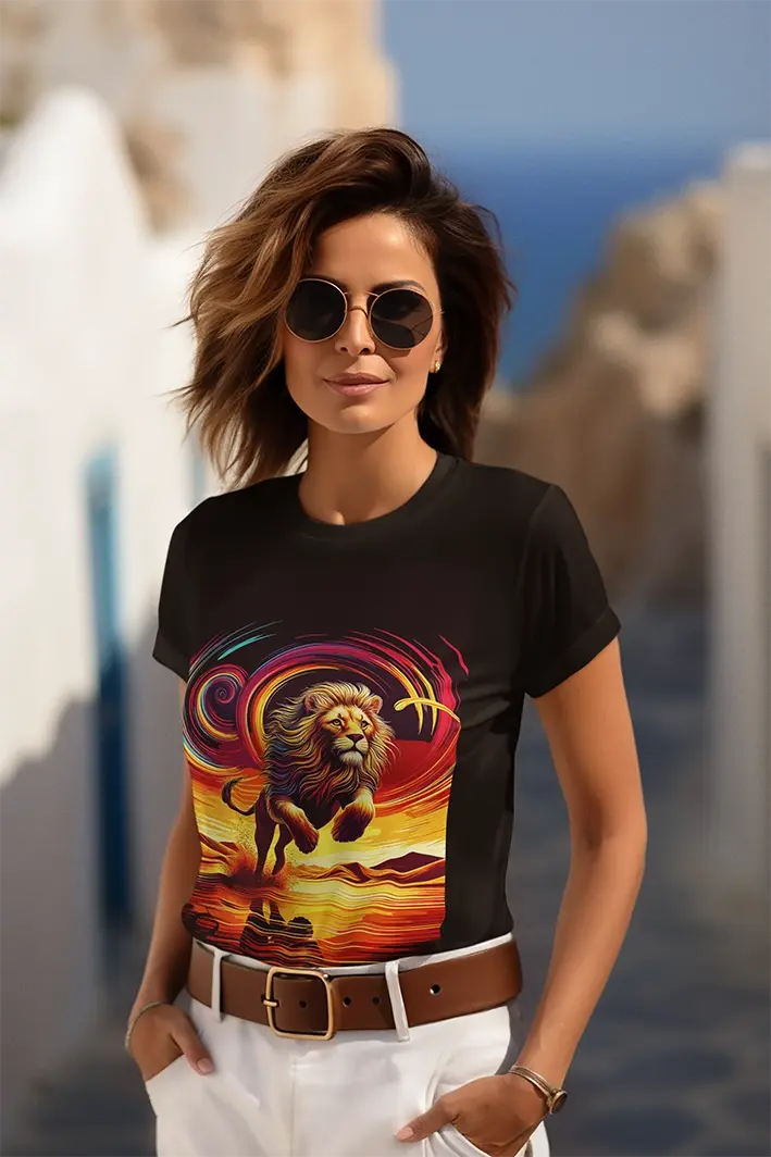 142 Cold fusion, Majestic Lion at Sunset: Vibrant Digital Art with Neon Colors
