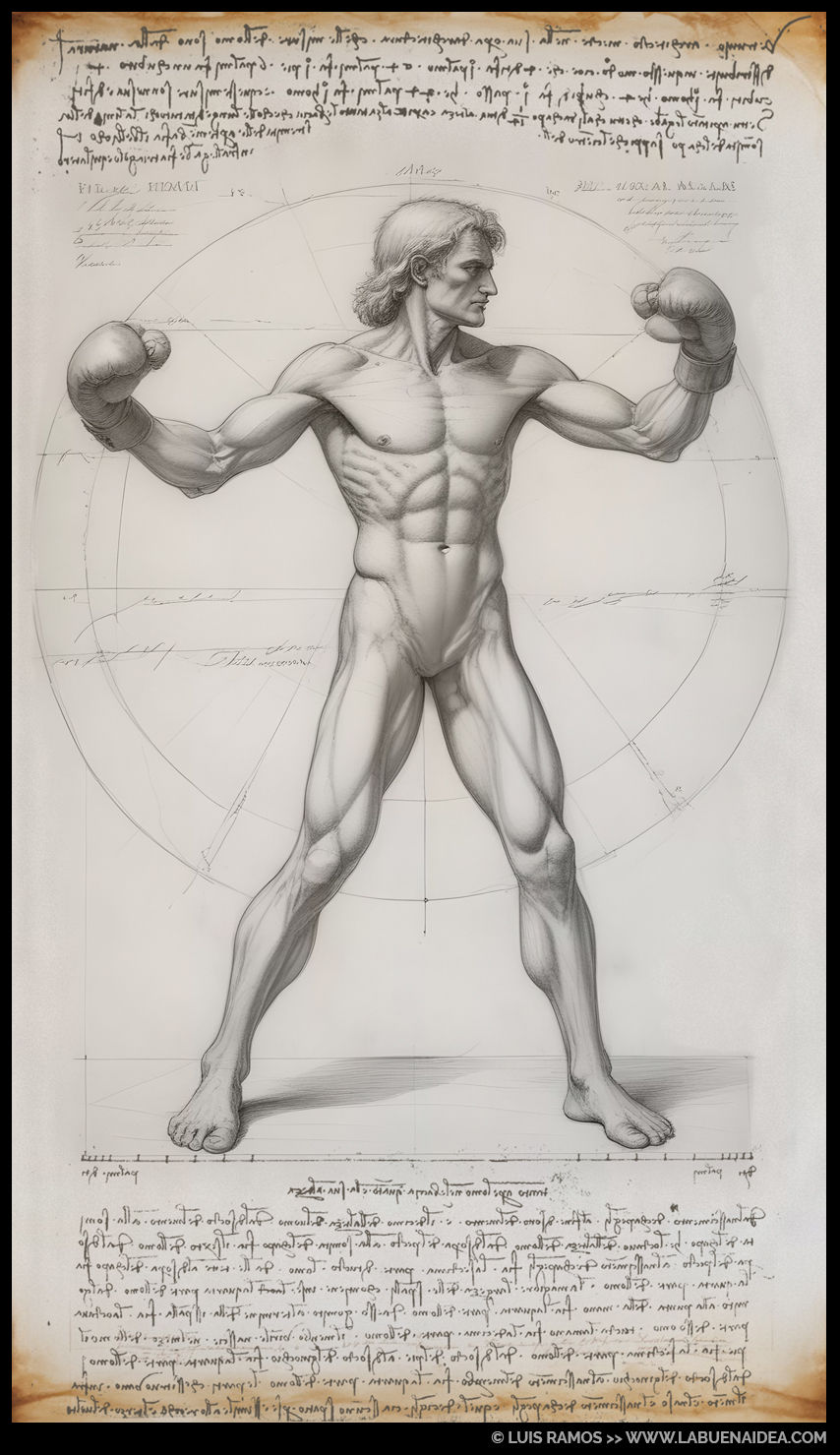 IA. Variaciones Hombre de Vitruvio. Da Vinci. Boxeo