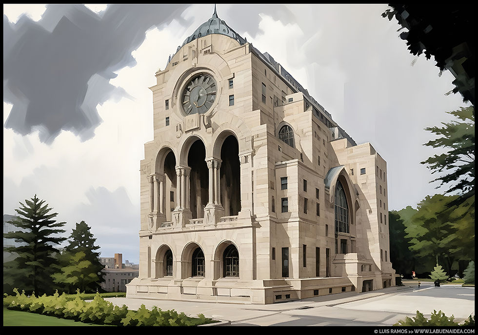 Templo art deco. Inspirado en el arquitecto William Van Alen (s. xx)