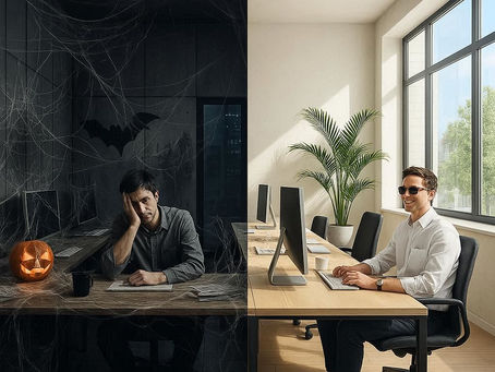 Contraste entre um escritório mal e bem iluminado