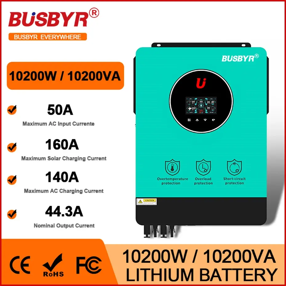 Thumbnail: BUSBYR 10200W Hybrid Solar Inverter 48VDC Pure Sine Wave Solar Inverter