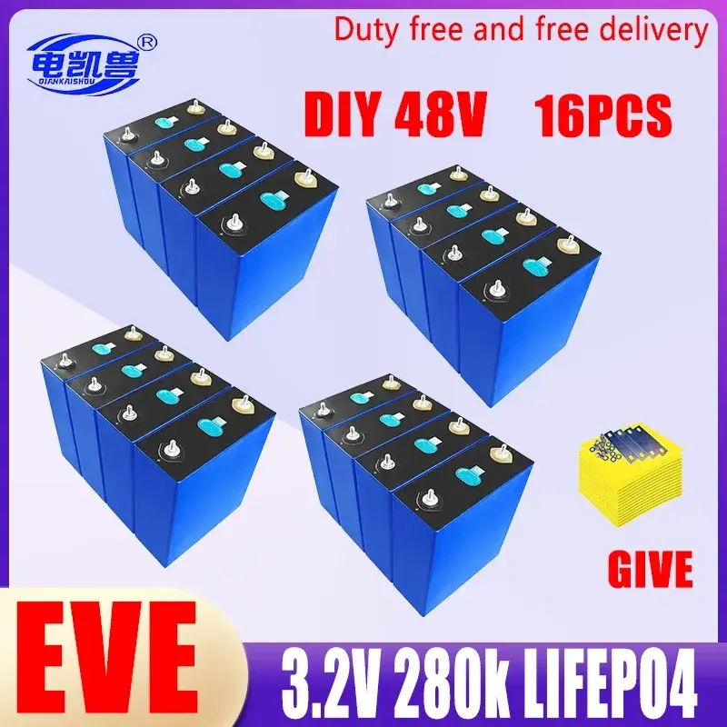 Thumbnail: LiFePO4 16pcs EVE 3.2V 105/320/304Ah LF280K 310/280Ah 12/24/48V Solar Battery