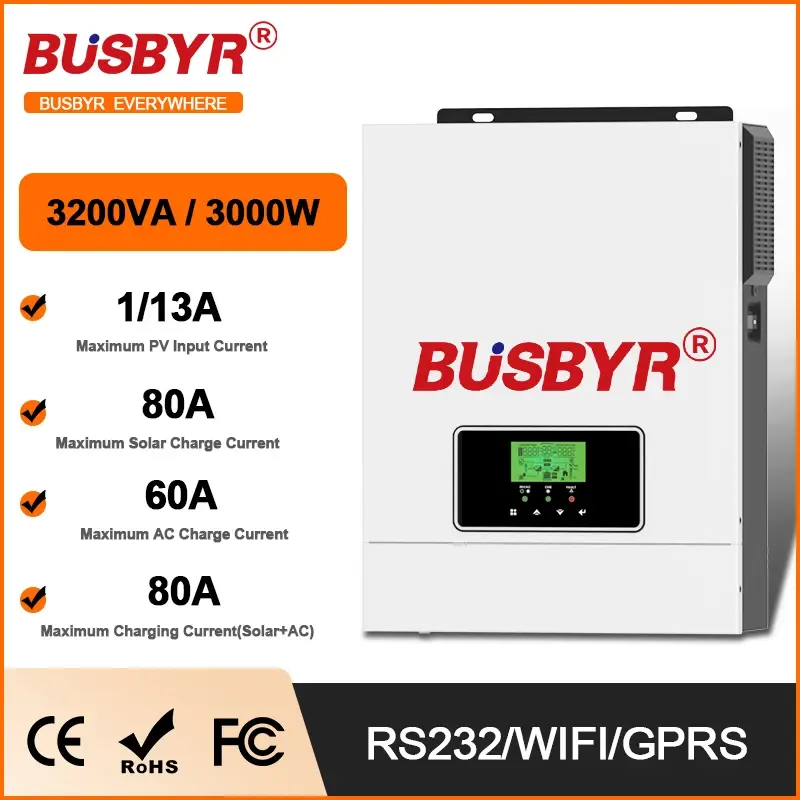 Thumbnail: BUSBYR 2000W Hybrid 12V 220V Pure Sine Wave Inverter With Solar Charger