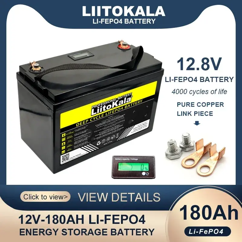 Thumbnail: New LiitoKala 12.8V 180AH LCD LiFePO4 Battery Pack 12V 4 Strings Lithium Battery