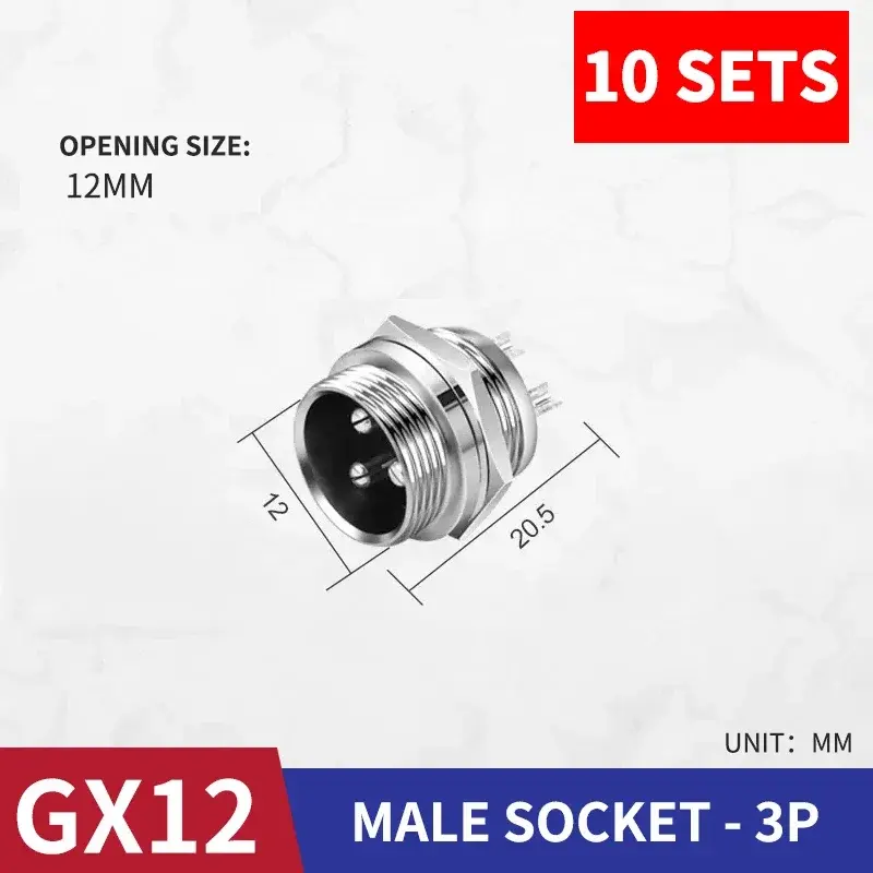 Thumbnail: 10 Pcs GX12 Aviation Circular Connectors 2/3/4/5/6/7pin Male/Female Socket