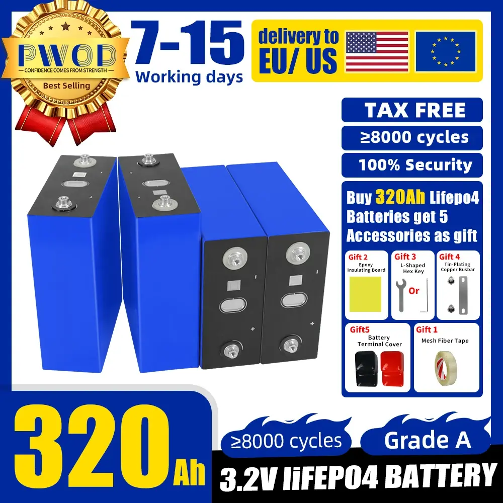 Lifepo4 320AH 280AH 200AH 105AH Grade A 12V 24V Lithium Ion Rechargeable Battery
