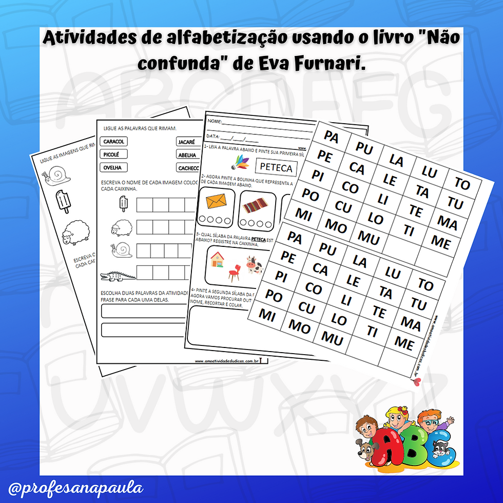 Atividades de alfabetização usando o livro "Não confunda"