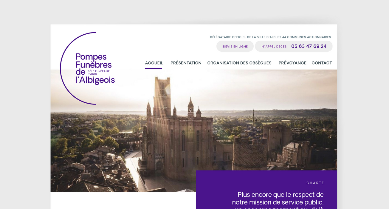 Proposition du webdesign du site internet des Pompes Funèbres de l'Albigeois