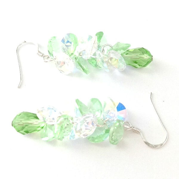 Thumbnail: SWAROVSKI PERIDOT~CRYSOLITE CLUSTER EARRINGS