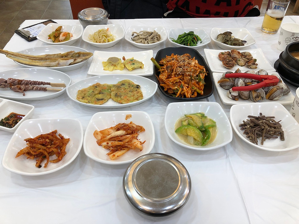 The typical layout at a traditional Korean restaurant