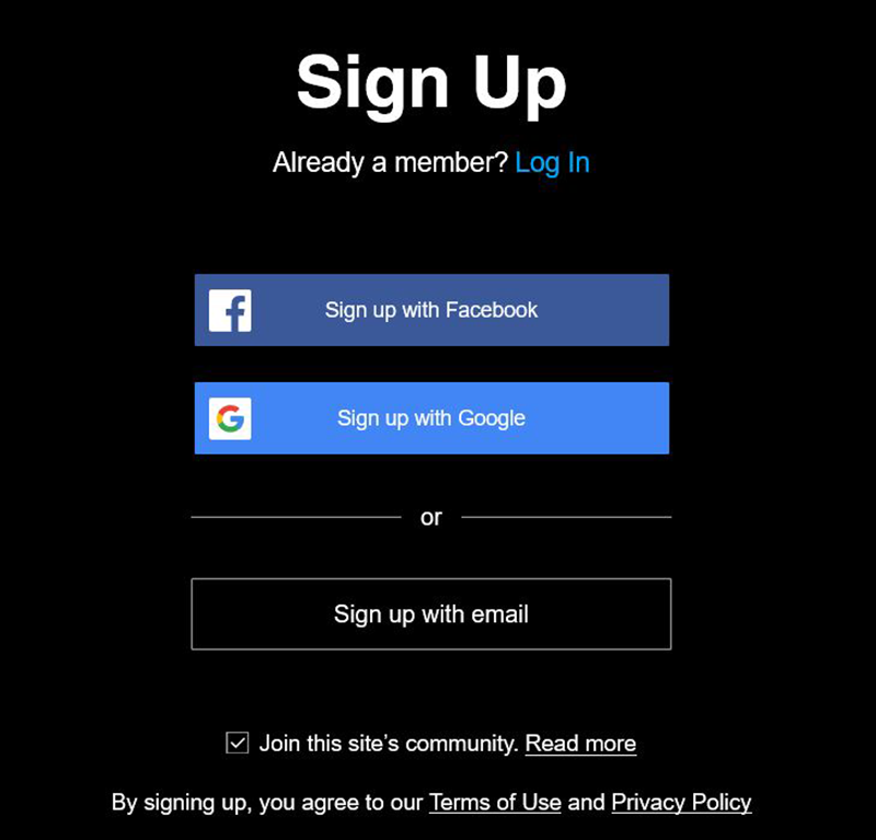 Sample screen for signing into a web site