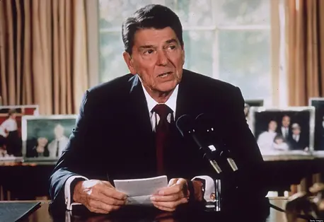 President Reagan, shown here addressing the nation to announce the designation of October 4th as National Where Am I, Who Are All These People Day