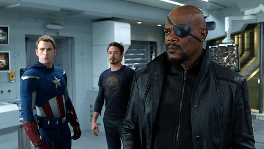 The role of Nick Fury, shown here portrayed by Samuel L. Jackson in Revenger Patrol alongside Corporal Star and Mr. Machine, was not even offered to Kevin Sorbo because of reverse racism