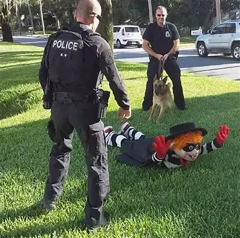 A 2015 photo of the Hamburglar's arrest after a week-long manhunt in the Pratt's Wayne Woods forest preserve near Chicago