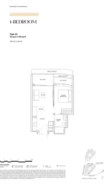 Newport Residences 1 Bedroom Type D Floor Plan
