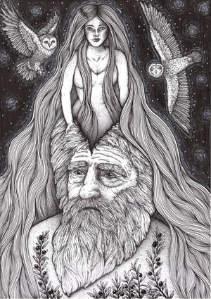 Die Geburt der Athene Tusche Illustration